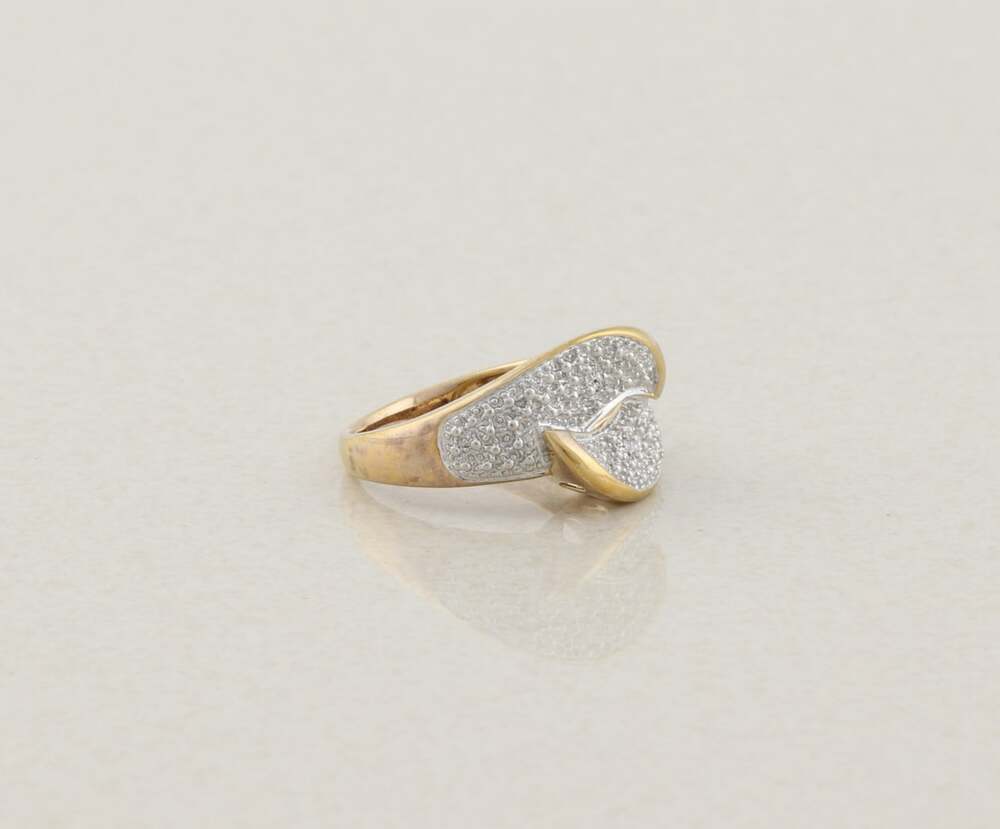 Sterling Silver with Gold Plate Accents Pave Design Ring Size 7 - Picture 3 of 7